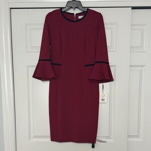 Elegant Calvin Klein Burgundy Dress with Flared Sleeves